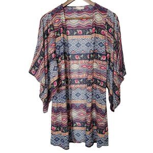 Love 21 Floral Aztec Print Open Front Kimono Womens Size XS Multicolor Boho